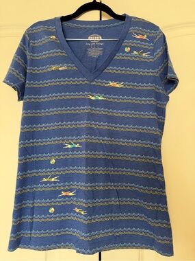 Fossil Blue Striped Wave-Print V-Neck Swim Coverup
